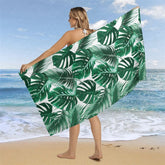 Aperturee - Aperturee Natural Green Monstera Plant Custom Name Beach Towel